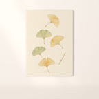 Affiche Jardin des Plantes sans cadre : feuilles de ginkgo ocre et sauge sur papier ivoire