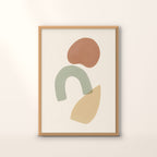 Affiche Raspail, formes organiques terracotta et sauge, encadrée chêne, sur fond crème