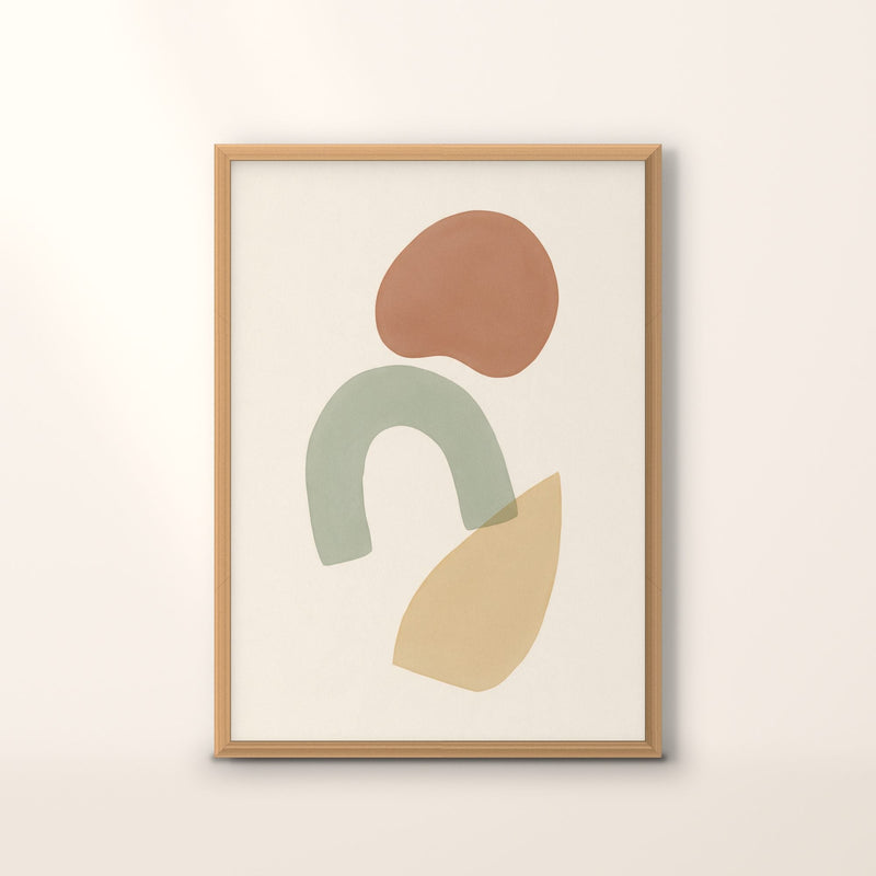 Affiche Raspail, formes organiques terracotta et sauge, encadrée chêne, sur fond crème