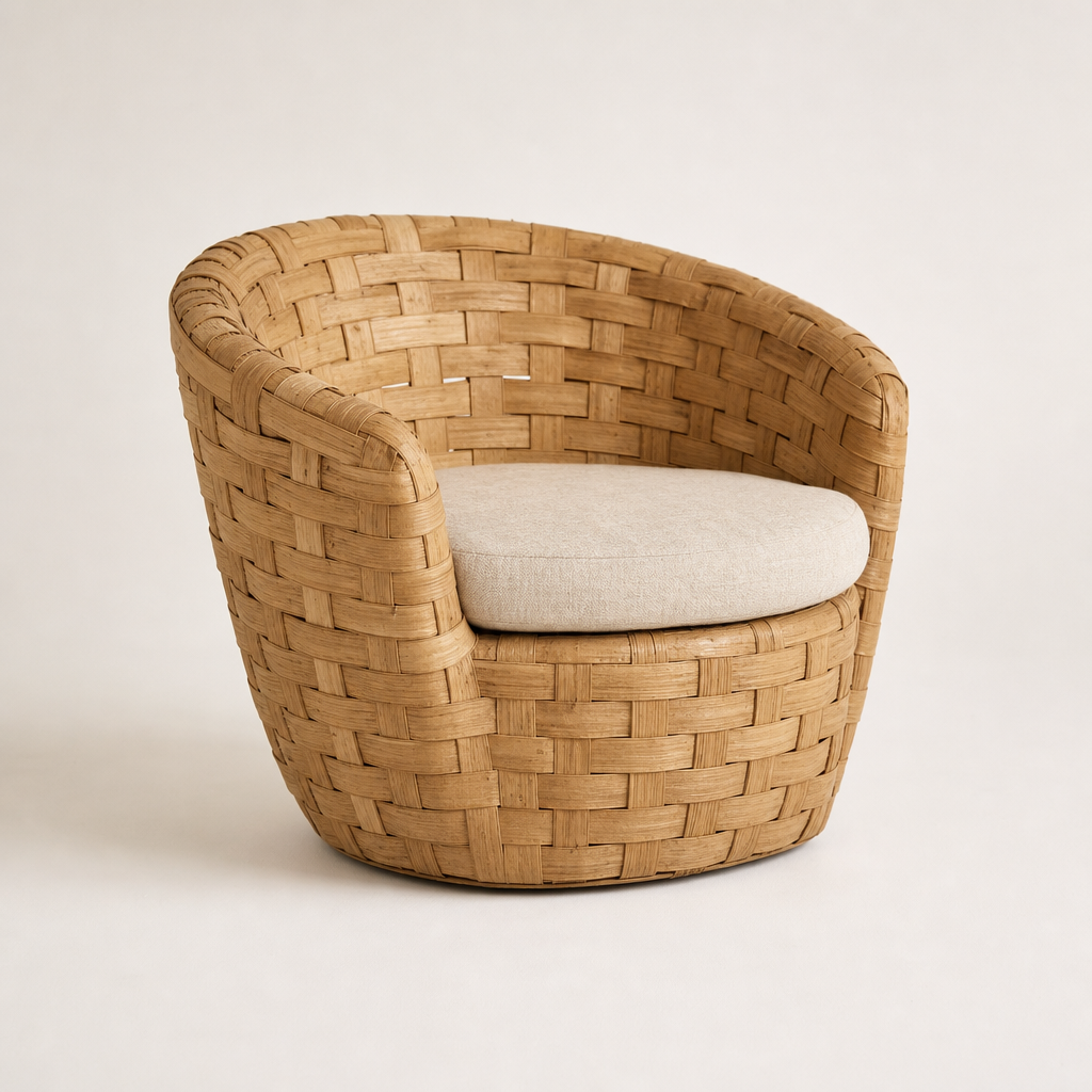 Fauteuil Saint-Germain en rotin naturel tressé avec coussin lin — Maison Mansarde