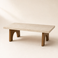 Table basse Passy plateau travertin naturel et piètement frêne — Maison Mansarde