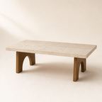 Table basse Passy plateau travertin naturel et piètement frêne — Maison Mansarde
