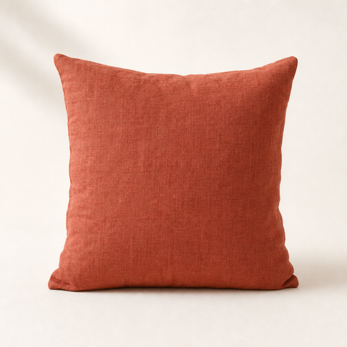 Coussin Buttes-Chaumont 45x45 en lin lavé terracotta — Maison Mansarde