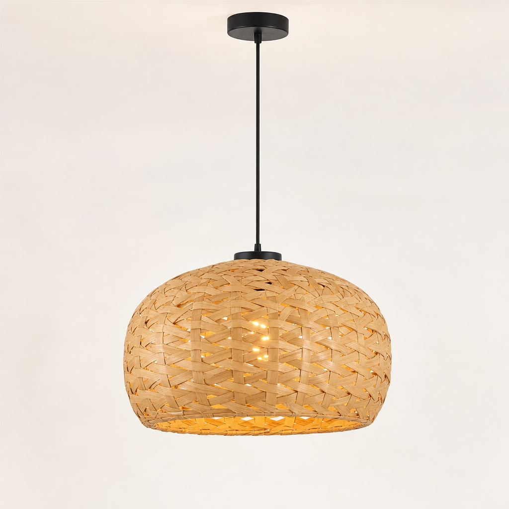 Suspension Oberkampf en rotin naturel tressé main Ø 50 cm — Maison Mansarde