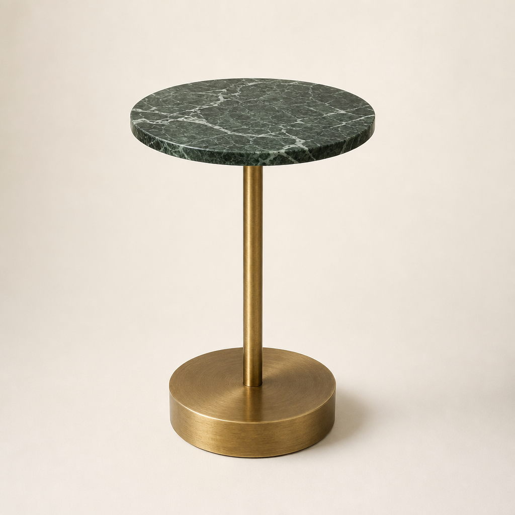 Table d'appoint Pigalle plateau marbre vert et pied laiton brossé — Maison Mansarde