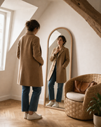 Miroir arche Auteuil 160 cm avec cadre en chêne massif — mise en scène dans un appartement sous les toits — Maison Mansarde