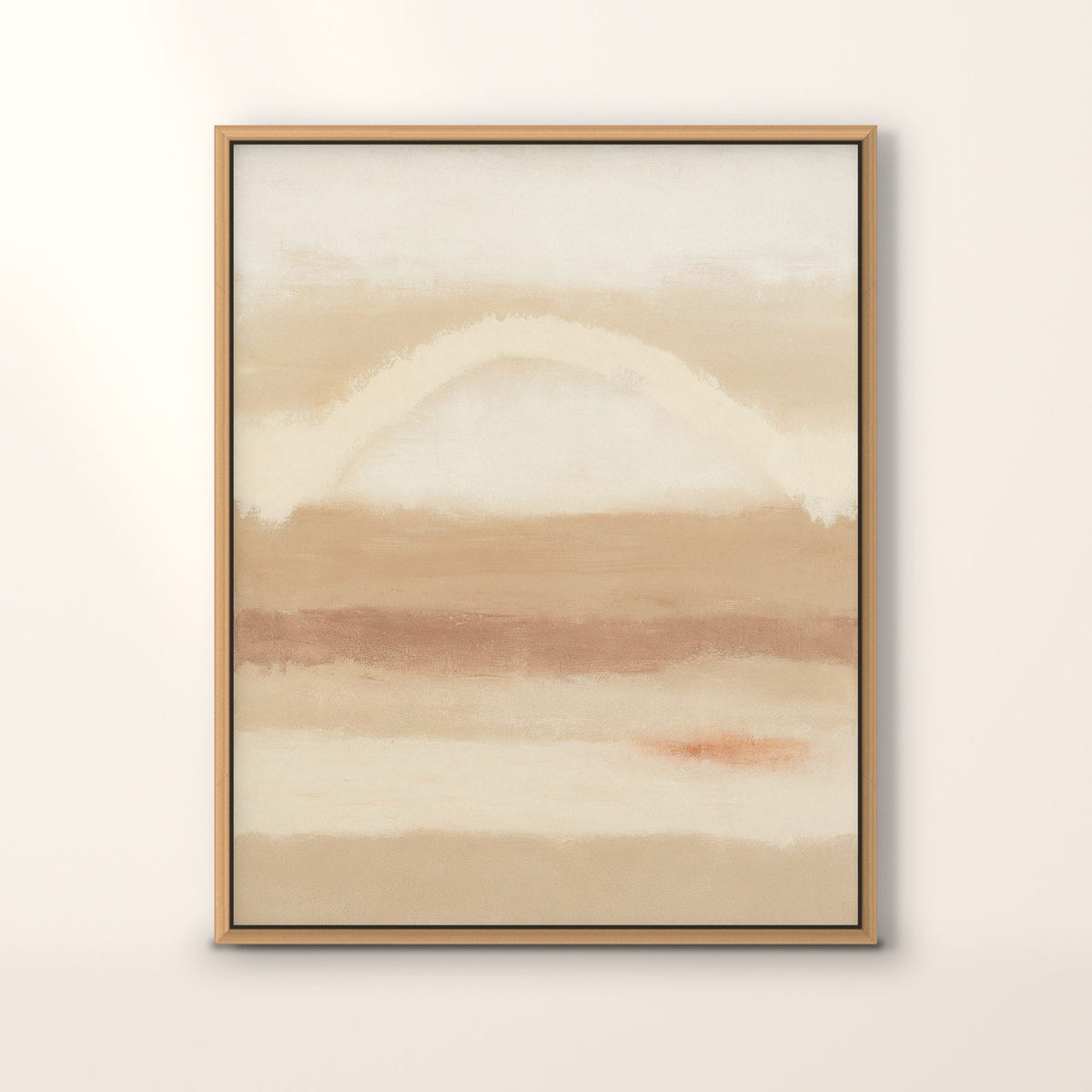 Tableau Beaubourg, abstrait crème et sable sur toile, en caisse américaine chêne, sur fond crème