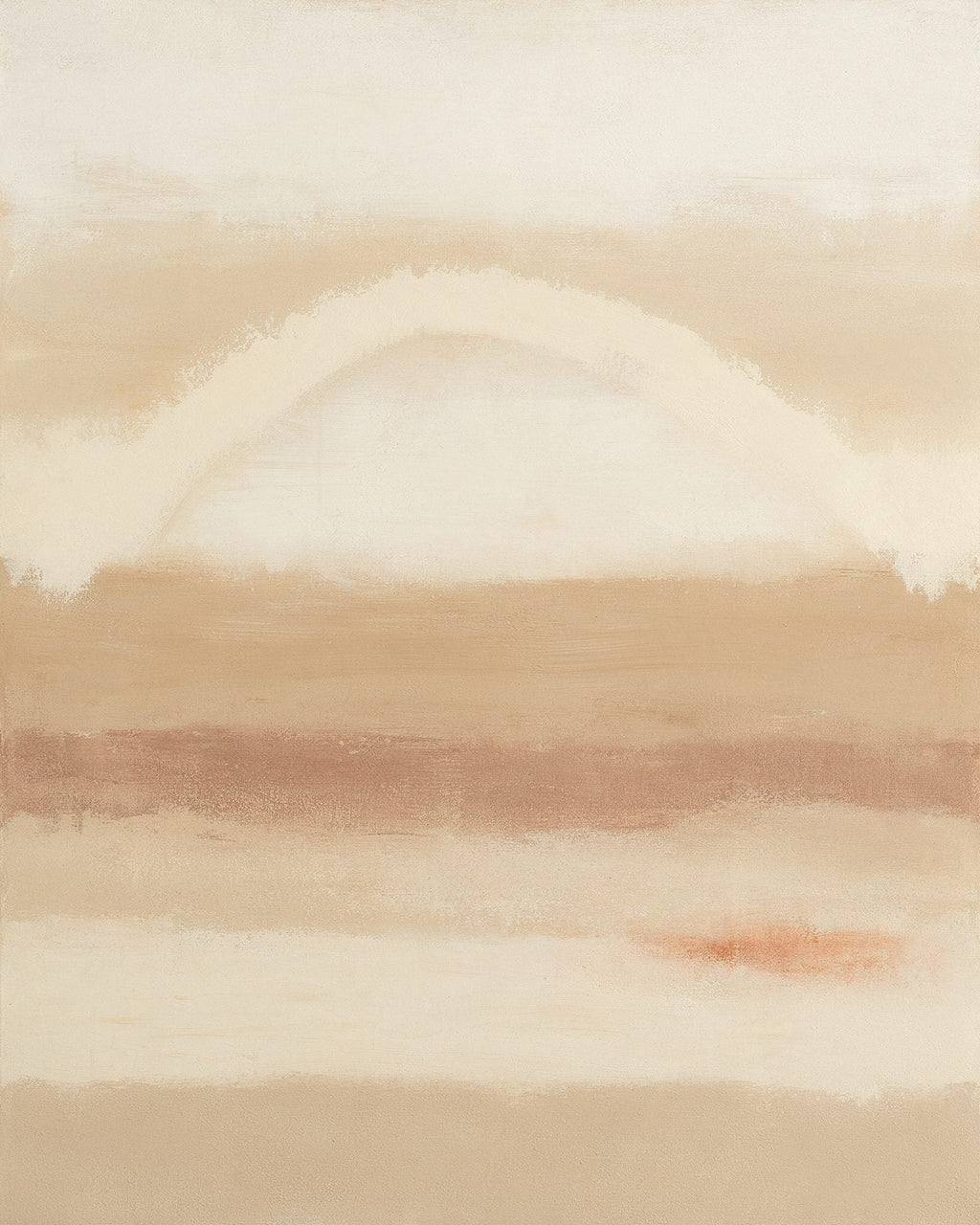 Œuvre du tableau Beaubourg : bandes horizontales crème et sable, arche claire et touches terracotta au rendu pinceau sec