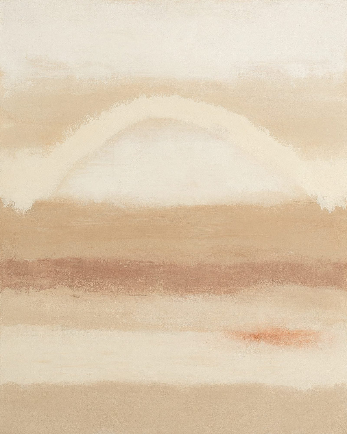Œuvre du tableau Beaubourg : bandes horizontales crème et sable, arche claire et touches terracotta au rendu pinceau sec
