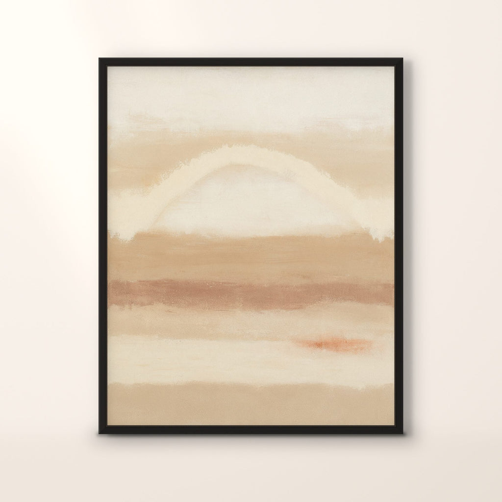 Tableau Beaubourg, abstrait crème et sable sur toile, en caisse américaine noire, sur fond crème