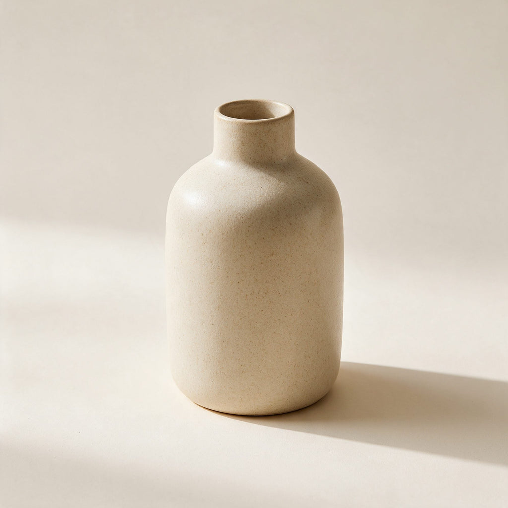 Vase Abbesses en grès émaillé écru, finition mate mouchetée, sur fond crème